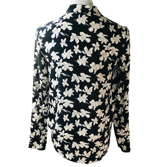 Ann Taylor floral navy black wrap front long sleeve blouse top Size XXS - Picture 5 of 8